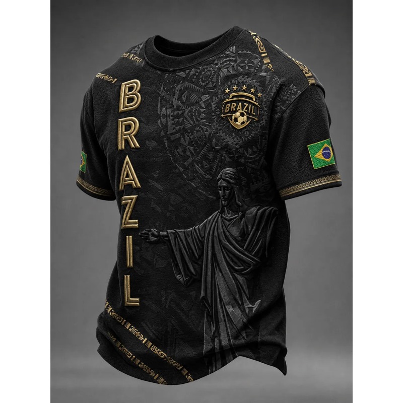 3D Printing Gold - Black Brazil Street Style Tee with