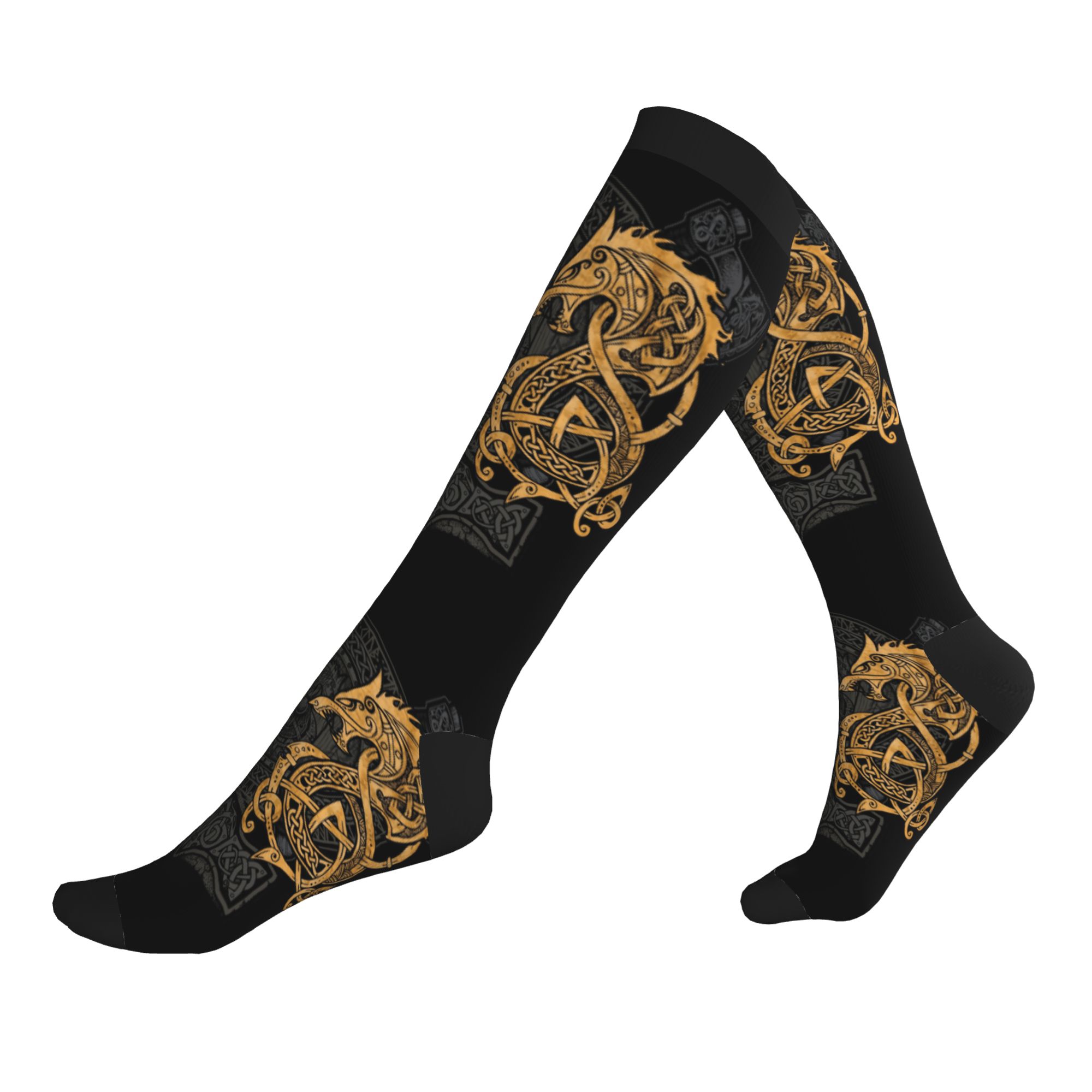 3D Printing Gold - Harajuku Fighting Fenrir Gold Socks Women