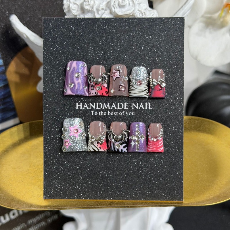 10PCS Y2k Purple Pink Zebra Le - 3D Printing Nails review and price