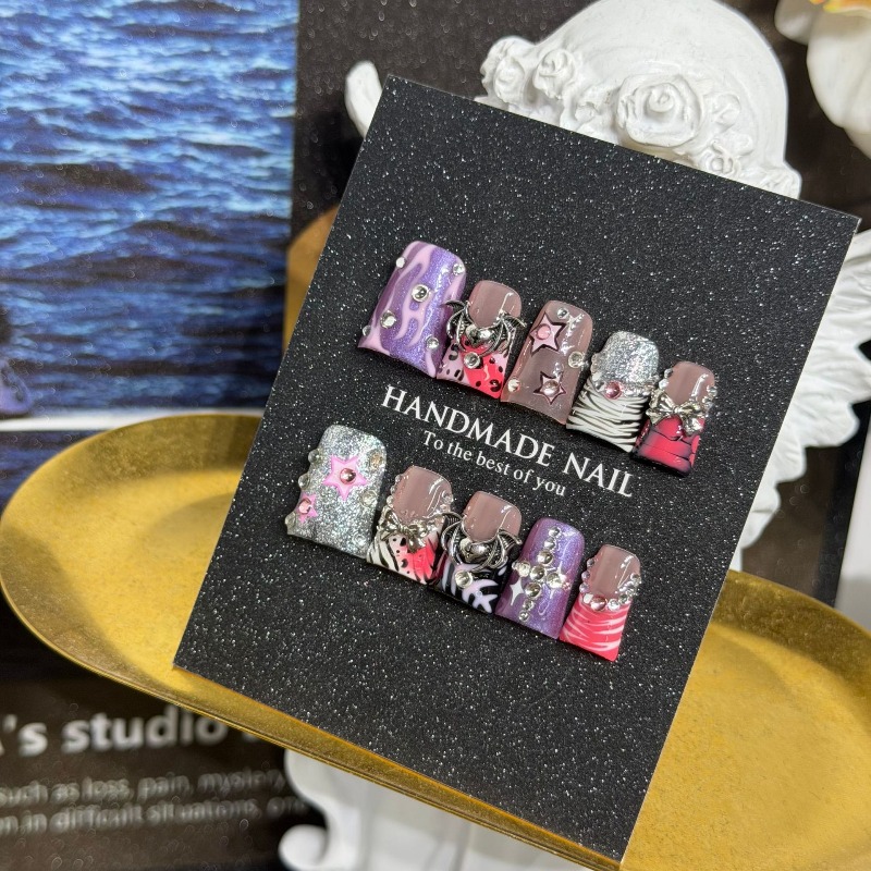 10PCS Y2k Purple Pink Zebra Le - 3D Printing Nails review and price